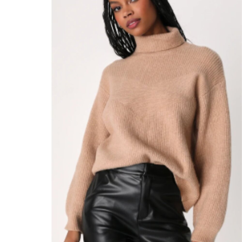Lulu's In All Weathers Beige Turtleneck Sweater Size Small